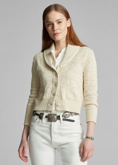 Cárdigan Ralph Lauren Mujer Creme - Cropped Cotton-Silk - YMVET2183